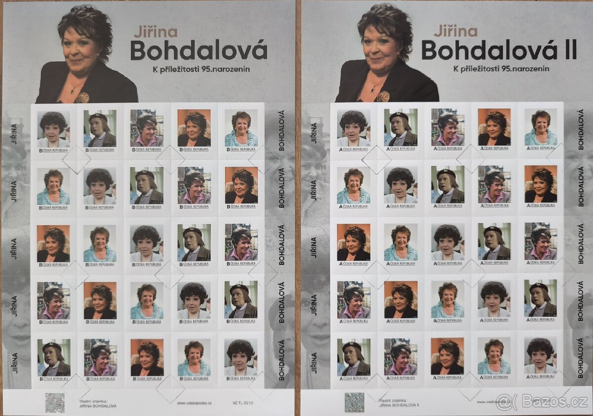 Jiřina Bohdalová 95- známky ~ série B/A ~ SPECIMEN ~