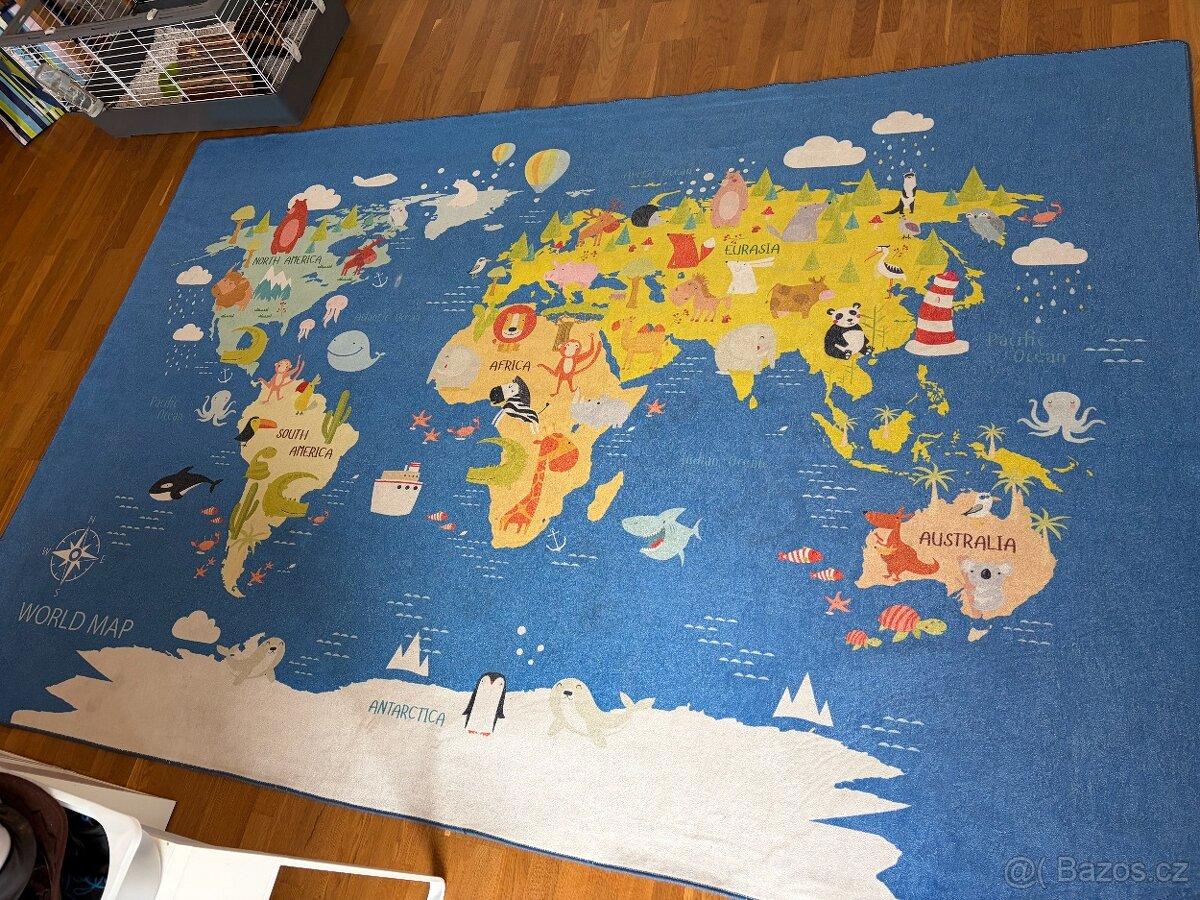 Dětský koberec World Map 200x290 cm modrý