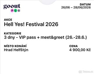 Hell yes 3 denní VIP lístek