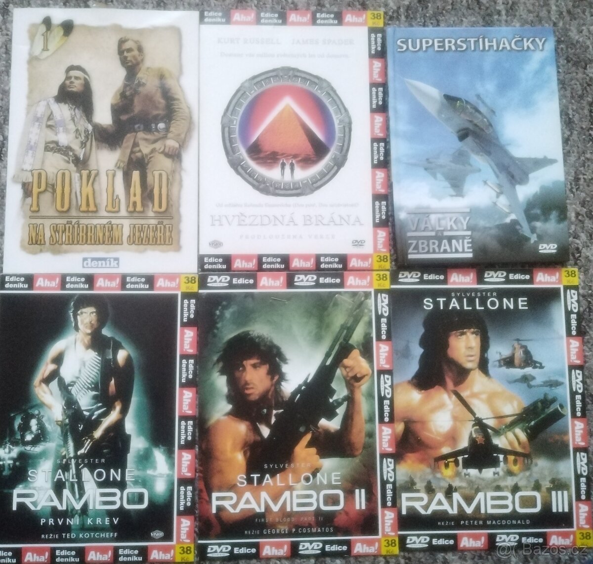 DVD 6 ks - Rambo, Hvězdná brána, Poklad na Stříbrném jezeře
