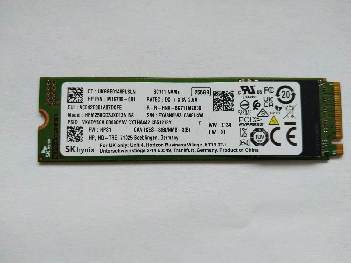 SSD M.2 NVMe SK Hynix 256 GB, zánovní