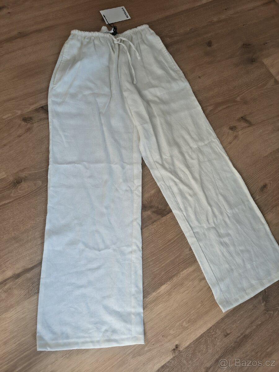 Bílé lněné kalhoty Bershka, vel XS/S