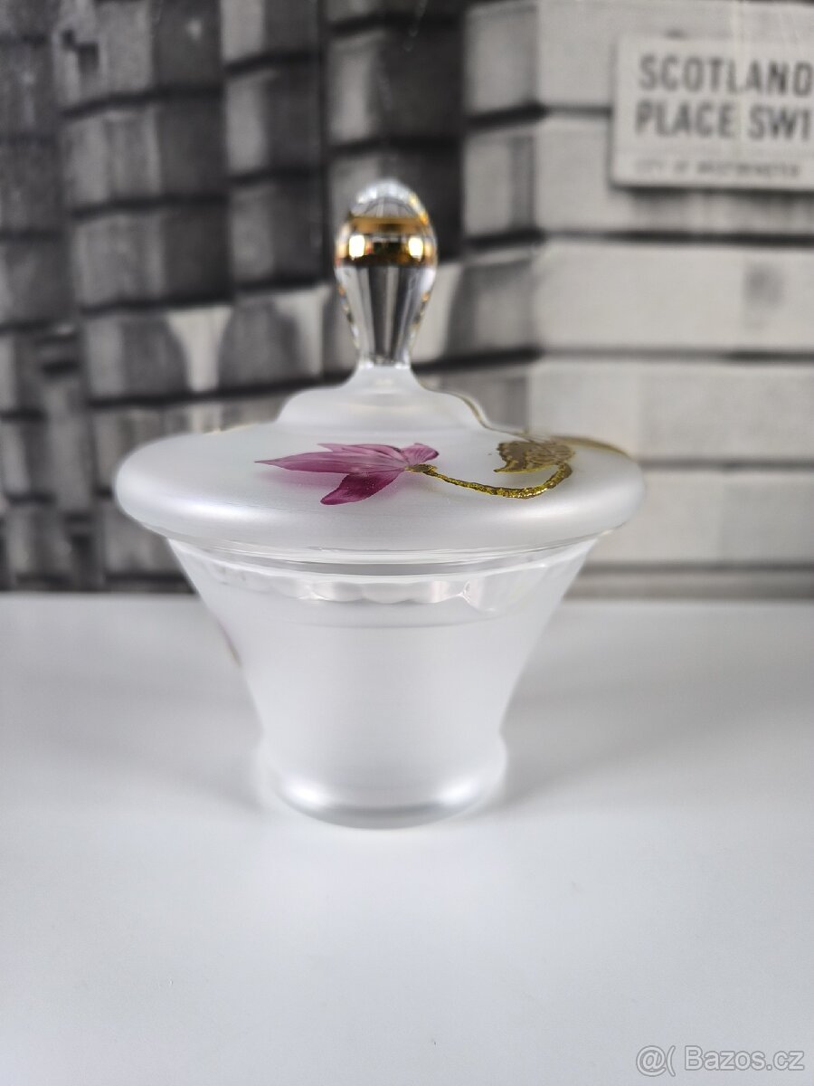 Retro skleněná cukřenka s víčkem – Bohemia Glass, Nový Bor