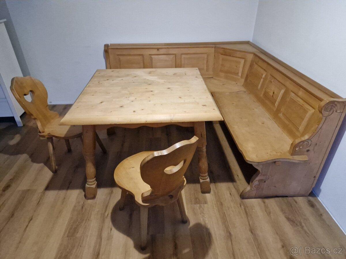 Rohová lavice - stul - 2 židle