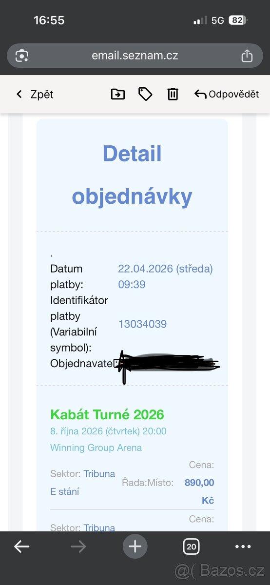 2x vstupenka na koncert Kabát Brno 2026